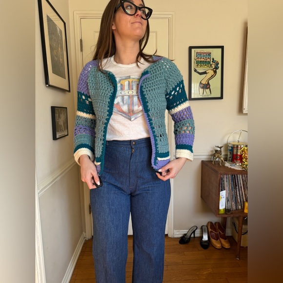 Vintage Blue Toned Crochet Cardigan - Picture 2 of 8